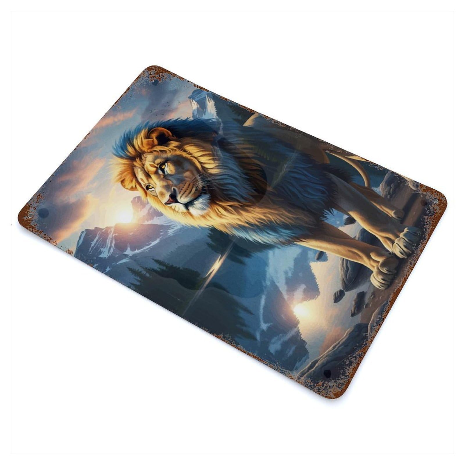 Lion Mountain Landscape Sunset Retro Metal Sign 11.8"x7.9", Shabby Chic Decor for Garage, Pub Or Kitchen