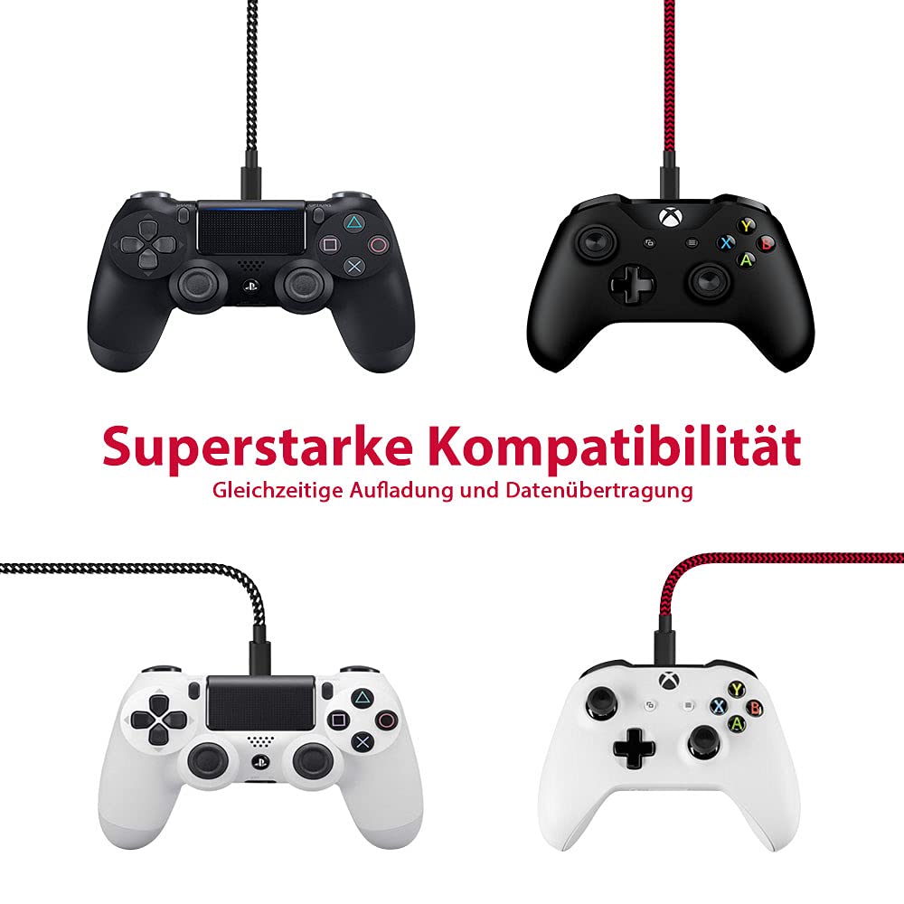 amLifestyle zestaw 2 nylonowych kabli do ładowania PS4, kabel micro USB, kabel do ładowania micro USB, kabel kontrolera, kabel USB do Microsoft Xbox One/One S, kontroler PS4