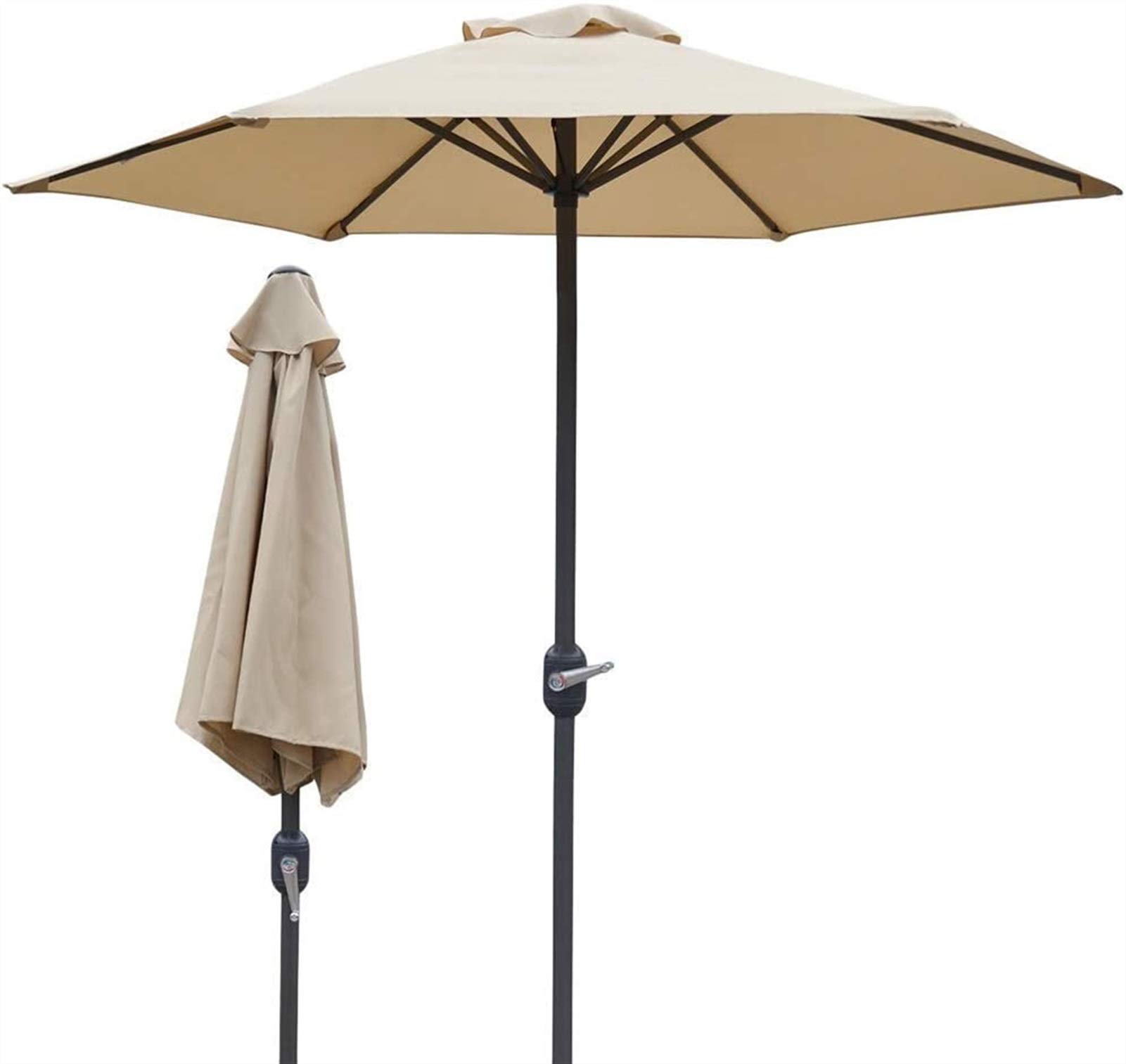 WDSOPK Outdoor Parasols 6.5ft/2m Patio Parasol Premium Market Table Umbrella with Crank for Garden, Lawn, Deck, Backyard Pool,Without Base(Khaki-6.5ft)