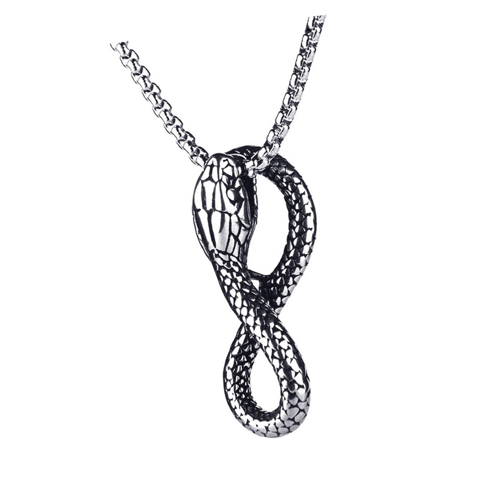Maxtonser Gothic Snake Pendant Necklace Accessories Edgy Ouroboros Snake Necklace Stainless Steel Chain for Fashion Statement