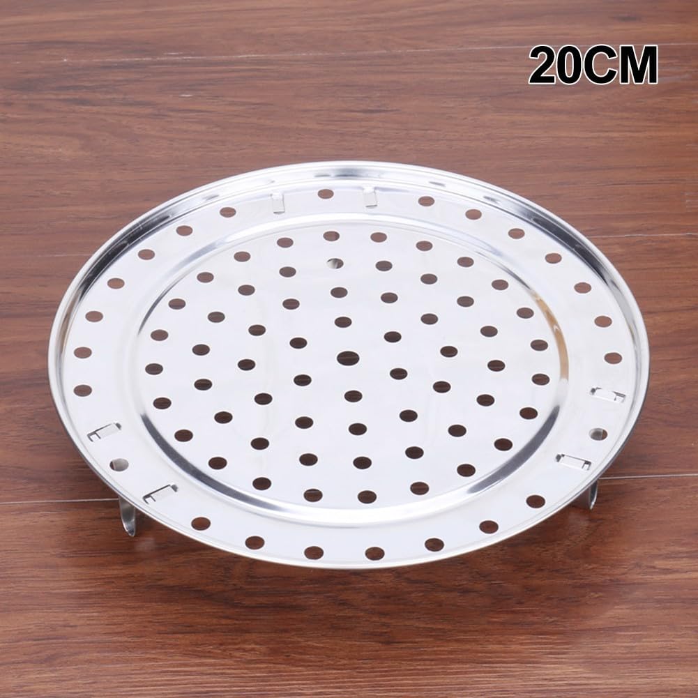 Bandeja de vapor ajustable de acero inoxidable con 3 soportes desmontables para ollas, sartenes, utensilios de cocina, placa de vapor redonda de 18 a 30 cm (20 cm)