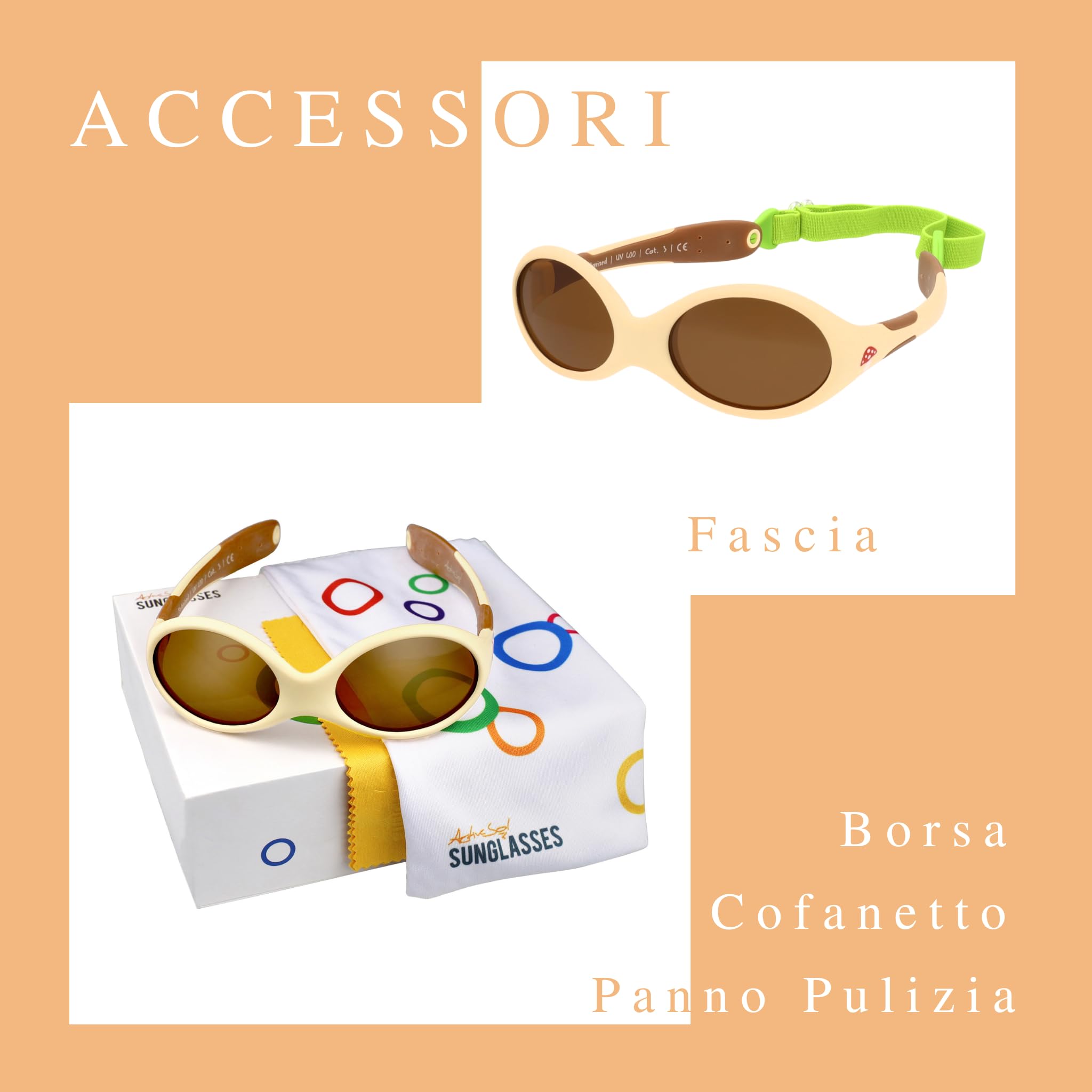 ActiveSol Occhiali da sole per bambini 0-18 mesi, senza BPA, polarizzati, con fascia, Taglia S