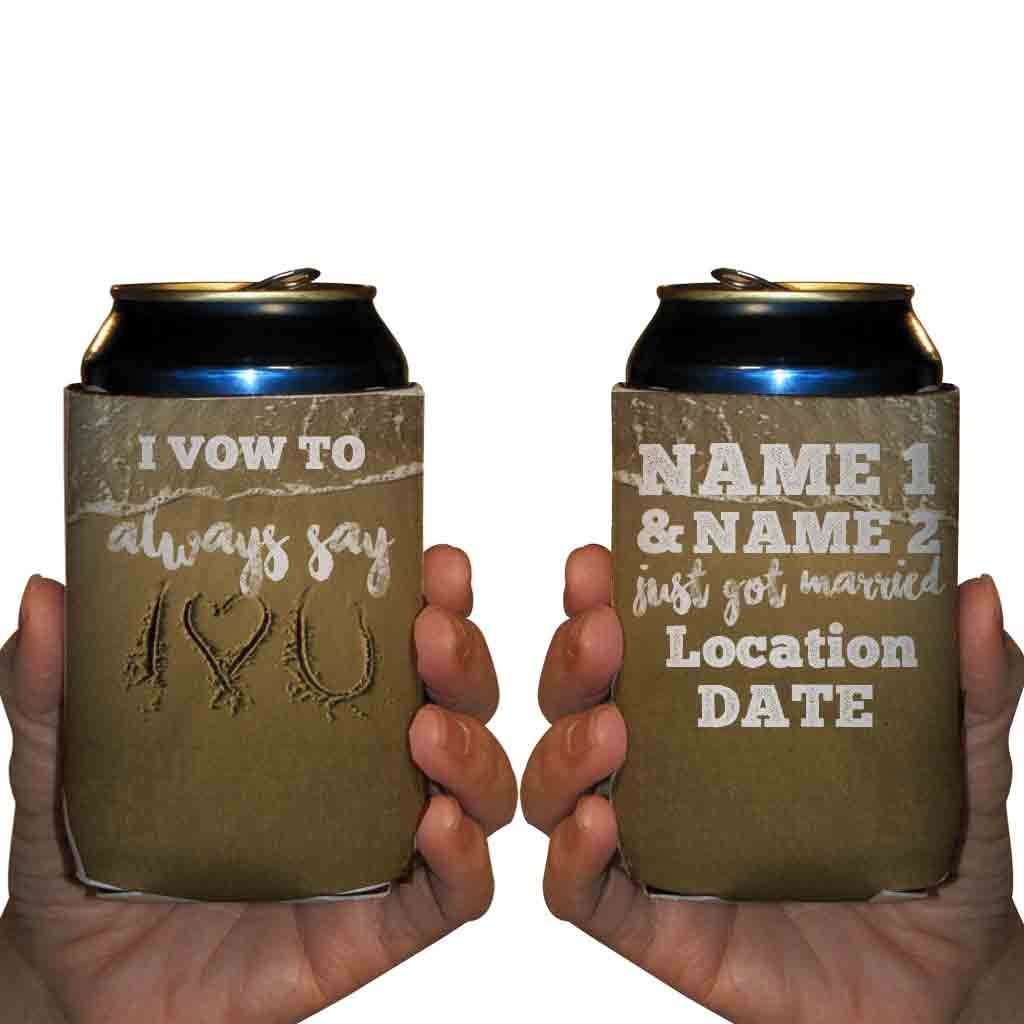 Custom Beach Wedding Can Cooler - I Vow to Always Say I Love You - Beach Destination Wedding Theme Can Coolers (150)
