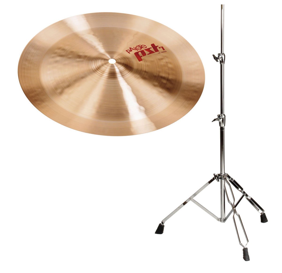 Paiste 14" China Becken, PST7 Serie inkl. Beckenständer (CuSn8 Bronze, hergestellt in der Schweiz, Beckenständer, höhenverstellbar von ca. 60 bis 120 cm)