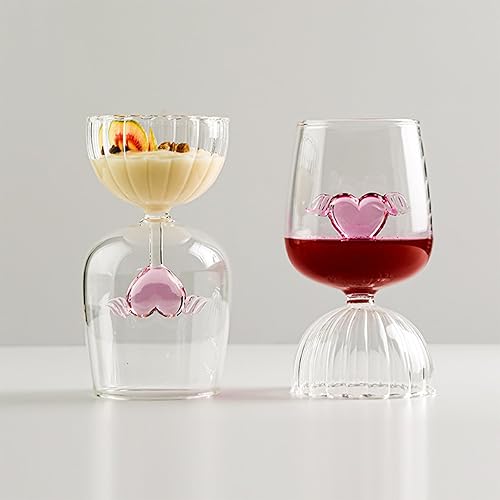 Miniatura 2 de Juego de 2 copas de vino tinto de cristal de 12 onzas, románticas copas de vino en forma de corazón, copas de cóctel creativas, copas de vino únicas