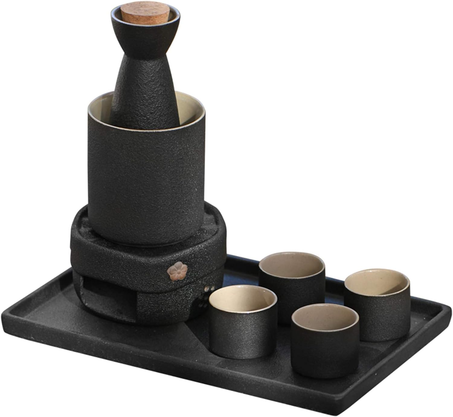 Service à saké et Tasses avec réchaud Ensemble de Tasses à saké japonaises 8 pièces avec réchauds, pour Noël, Les Anniversaires et Les Anniversaires