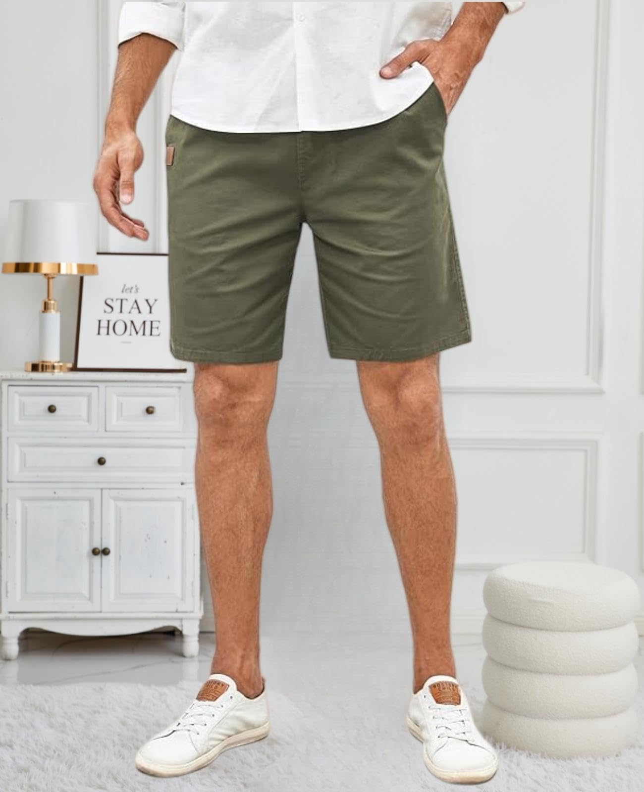 Pantalones cortos casuales para hombre, pantalones cortos de golf de sarga elástica de algodón con cordón para verano, playa, verano — view 8