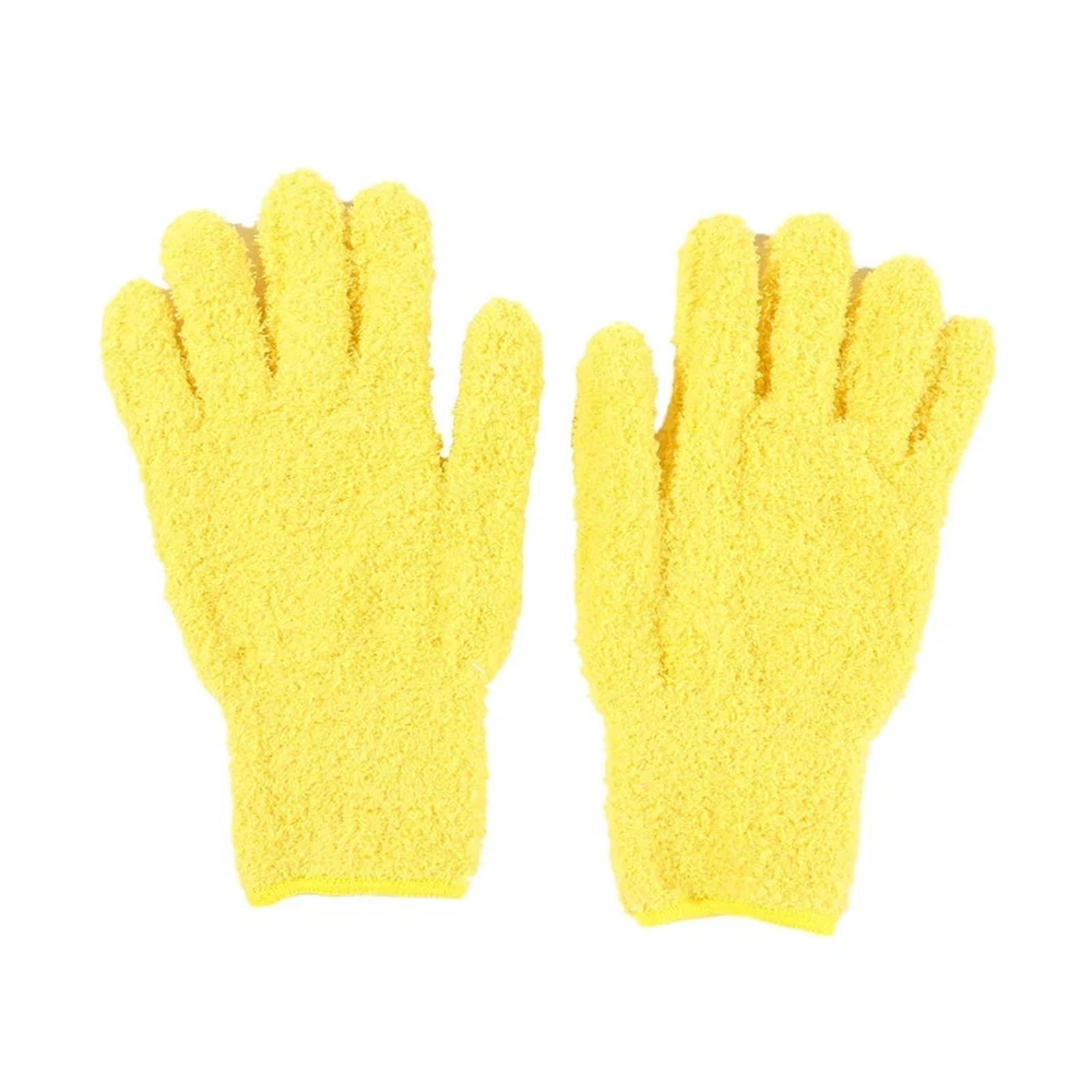DYYEUAVT 2Pair Coral Fleece Microfiber Cleaning Gloves Car Grooming Solid Dusting Five Fingers Absorbent(Jaune)