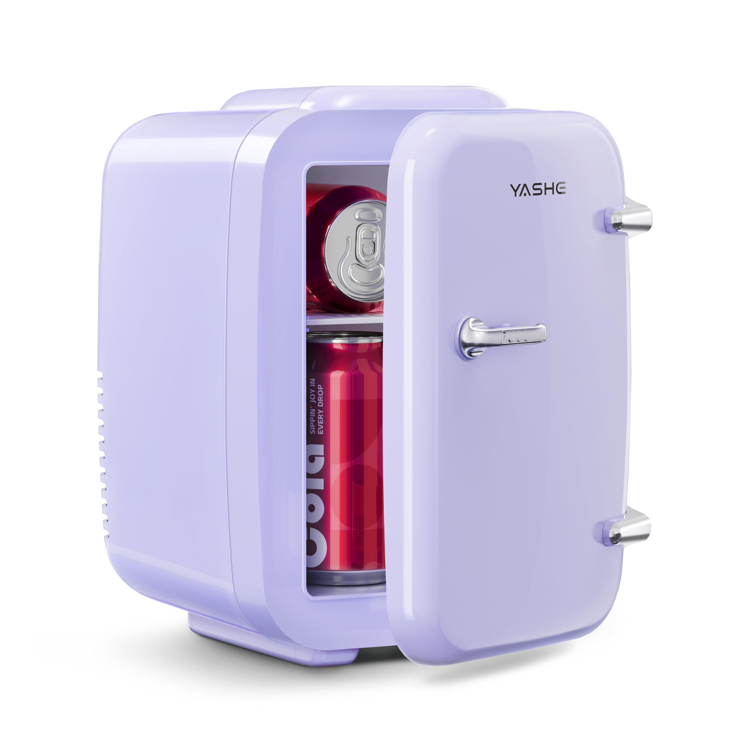 YASHE Mini Fridge, 4 Liter/6 Cans Portable Cooler and Warmer, AC/DC Power Small Fridge, Quiet Desk Skincare Fridge for Beauty Drinks Medicine, Mini Fridge for Bedrooms Office Dorm Car Travel, Purple