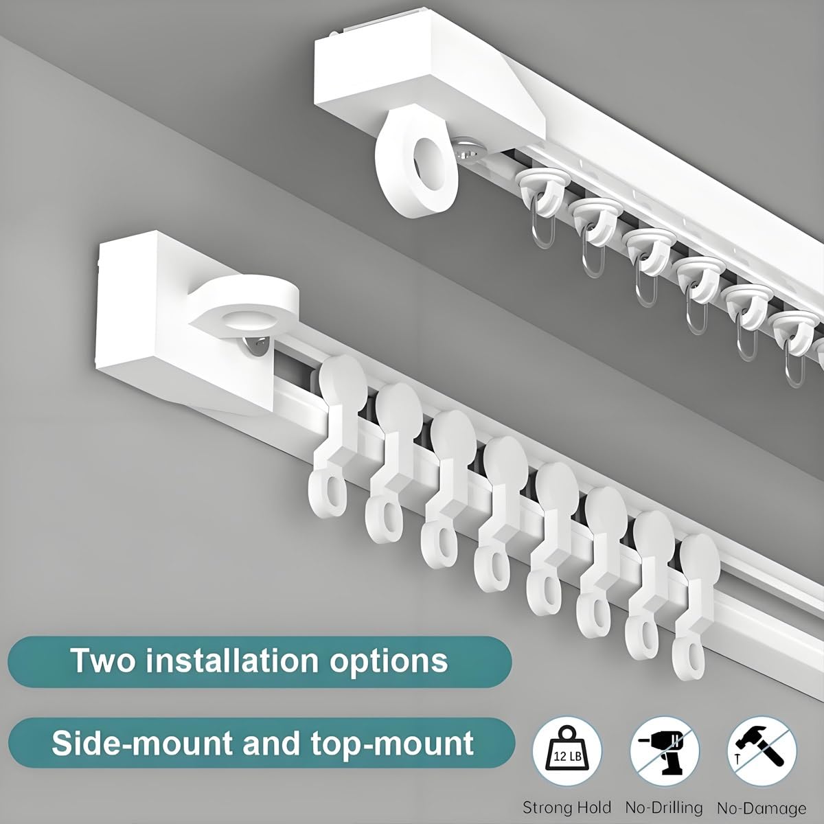 Sistema de riel deslizante autoadhesivo para montaje en techo/pared para separadores de habitaciones y cortinas de ducha, fácil instalación, funcionamiento silencioso, solución sin dama, 6 m