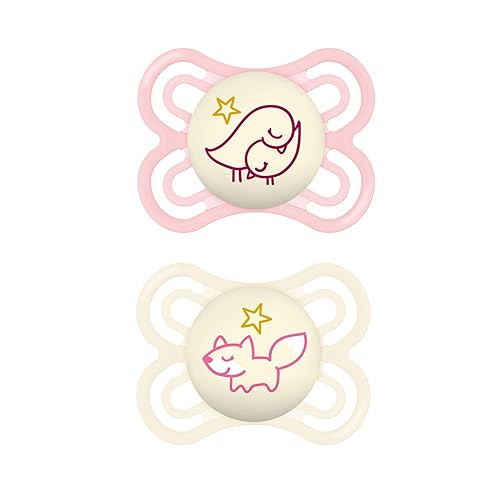 MAM Perfect Night - Chupete para bebé, pezón patentado, brilla en la oscuridad, 0-6 meses, niña, 2 unidades (paquete de 1) disponible en Yaxa Peru
