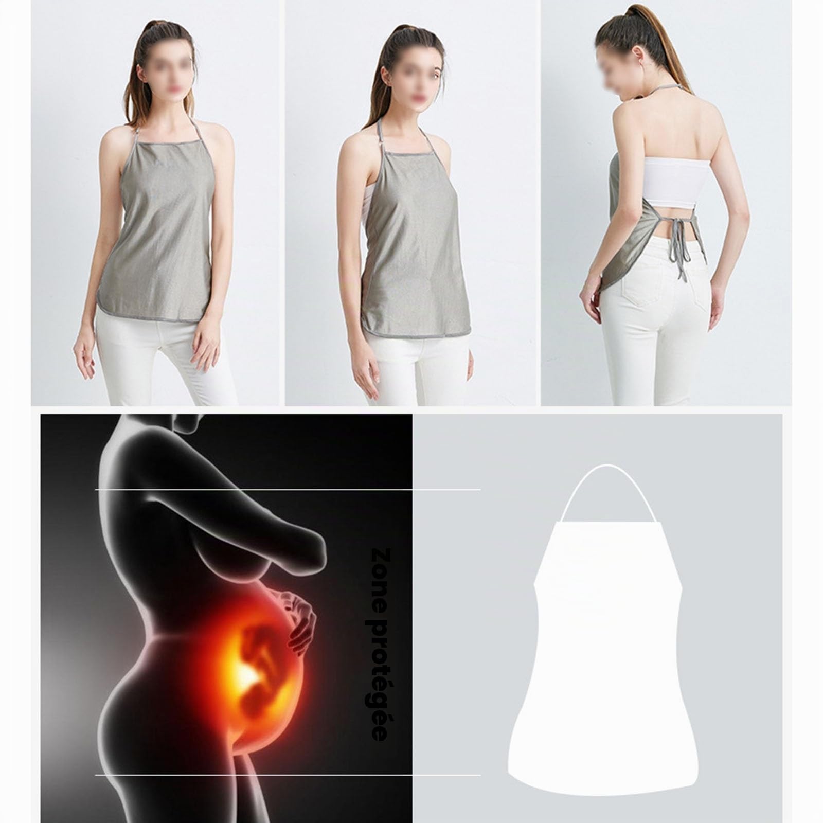 Vêtements Anti-radiations Hauts de Maternité Tunique de Grossesse EMF Protect Bandeau Ventral Bloquant les Ondes en Fibre D'argent Tablier Débardeur