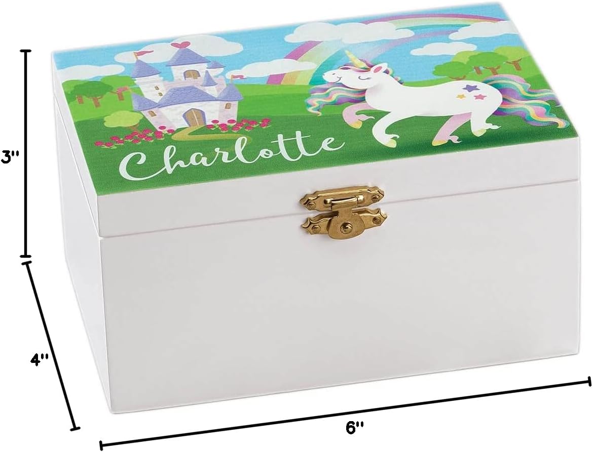 Fox Valley Traders Custom Children’s Musical Jewelry Box with Ballerina Inside – Princess Castle Design – Measures 6” x 4” x 3”