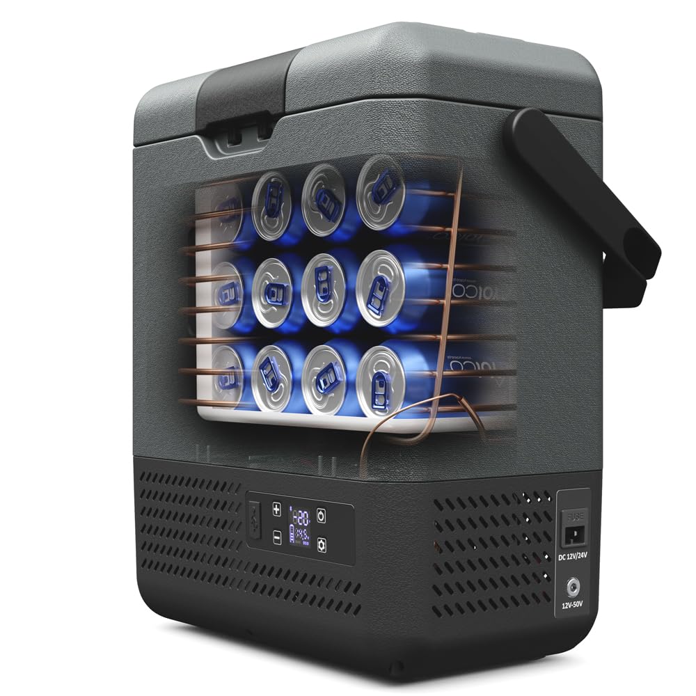 Yolco ET8 Carbon lodówka podróżna mini przenośna elektryczna lodówka z kompresorem 12/24 V DC do samochodu, ciężarówki, łodzi i gniazdka z przyłączem USB, -20°C, szara