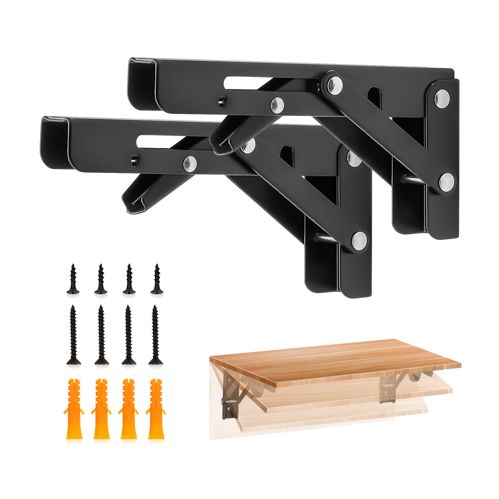 Matte Black Folding Shelf Brackets - 2 Pack -14 Matte Black Folding Shelf Brackets - 2 Pack -14