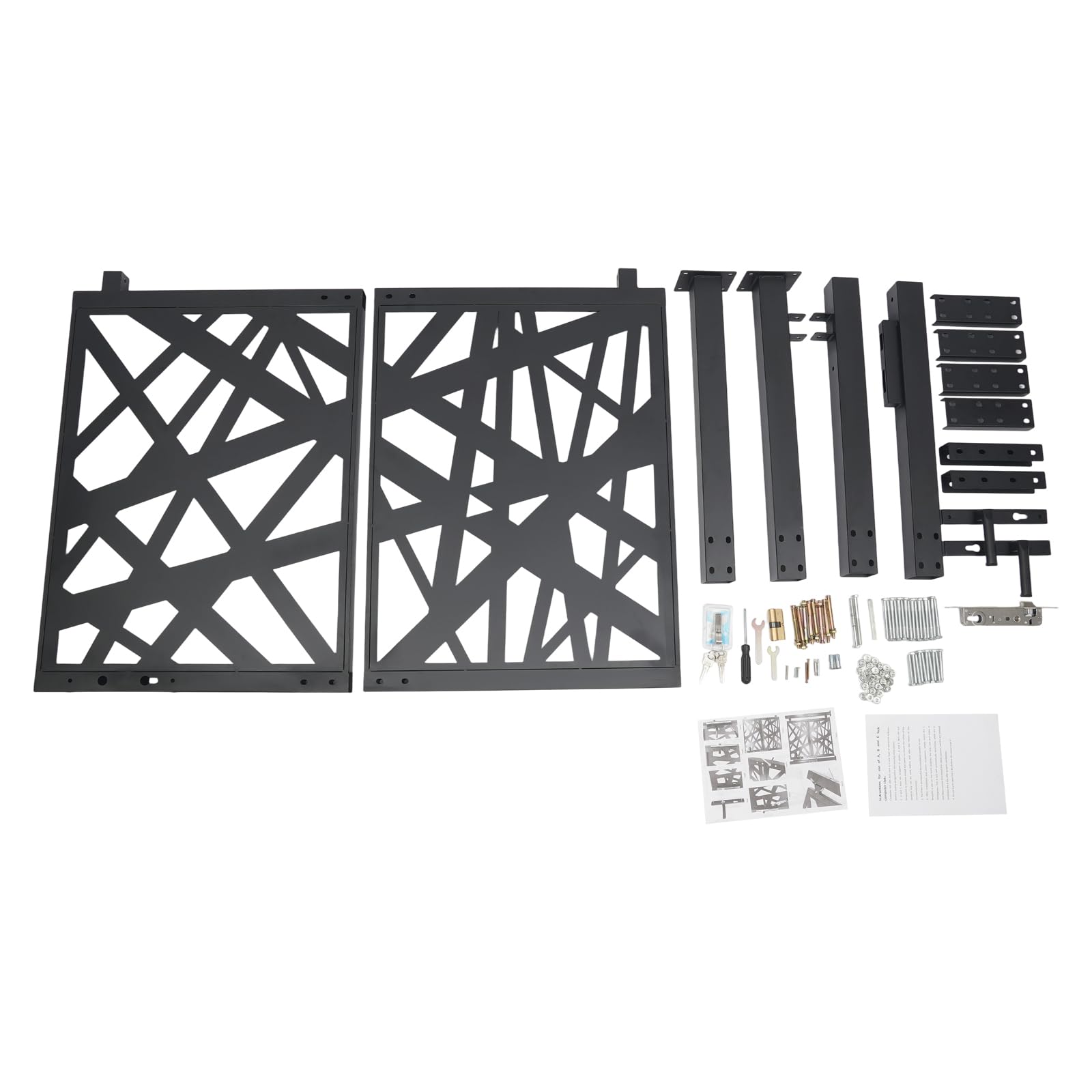 Cancello da giardino in metallo, 105 x 125 cm, con serratura, in acciaio, per giardino, terrazza, cancello da esterni, cancello in ferro, apertura e chiusura a 180° (nero)
