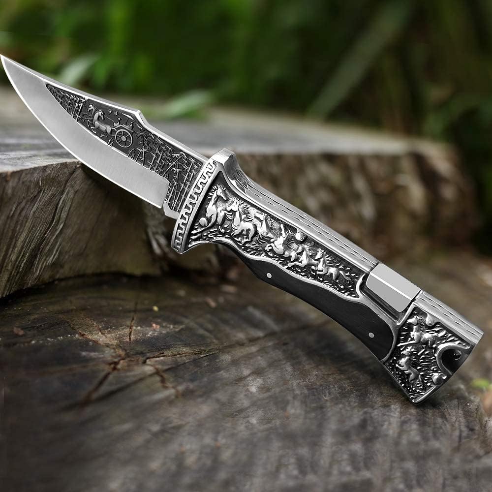 NedFoss Dark Hourse Pocket Knife for Men, Fathers Day Dad Gifts for Men from Daughter Wife Son, 3.5 inch Engraved Unique Folding Knife, Pocket Knives with Holster, Cool Knives, Mens Stocking Stuffers Gifts Idea for Boyfriend Husband Grandpa