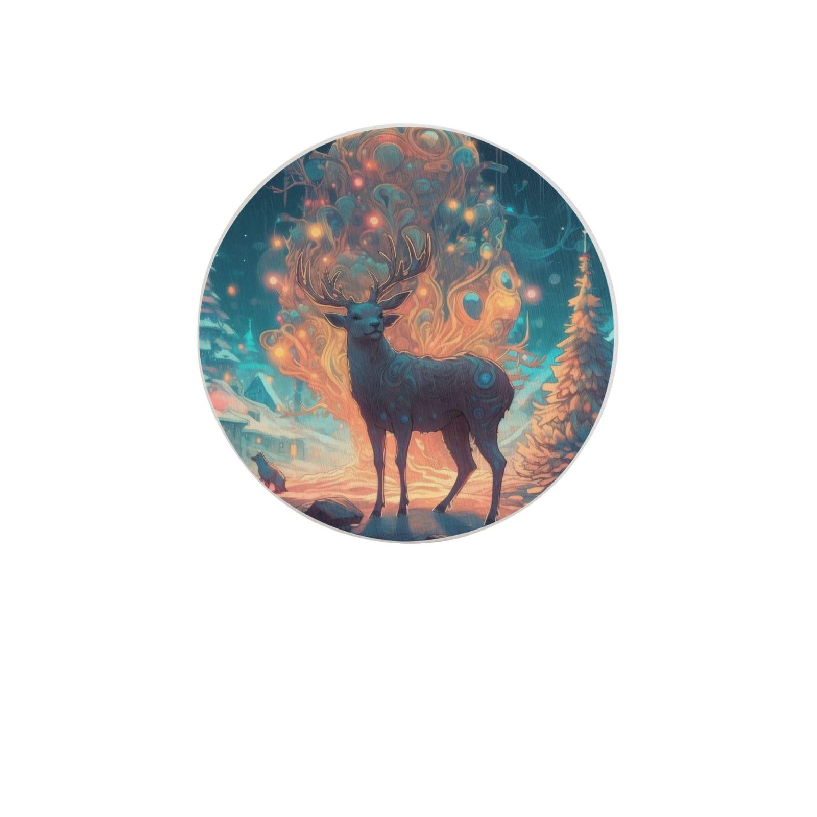 Cow Deer Tree Christmas Absorbent Drink Coasters Diatomaceous Round Coaster 4 Inch Reusable Cup Coasters Set 4pc