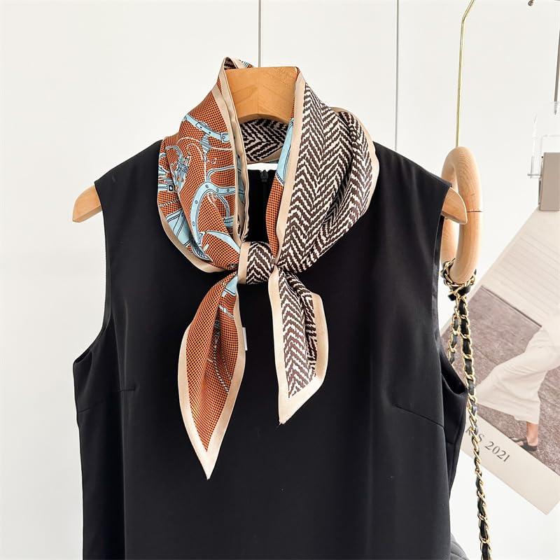 100% Mulberry Silk Scarf for Women - Luxury Long Skinny Neckerchief with Vintage Print, Lightweight Fashion Accessory for Office, Party, or Travel3