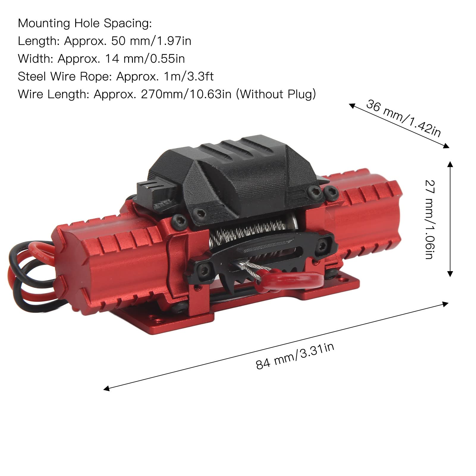 Acouto Cabrestante de Automóvil RC de Doble Motor Profesional, Cabrestante de Alta Simulación con Cuerda de Alambre de 1 M, Adecuado para Autos HSP, RC, Potencia Máxima de 10 Kg (rojo)