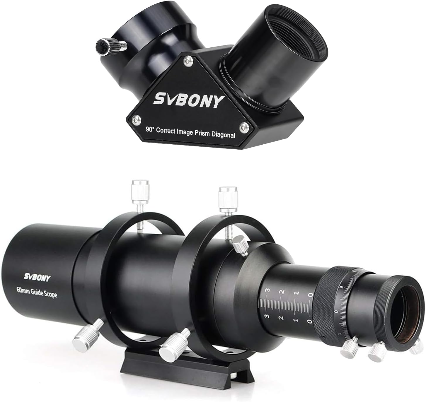 SVBONY SV222 90 Degree Diagonal Mirror, 1.25 Inch Telescope Diagonal with Anti Reflection Coating Metal Bundle with SV106 Guide Scope with Helical Focuser Finder and Guide Scope Multi-Use