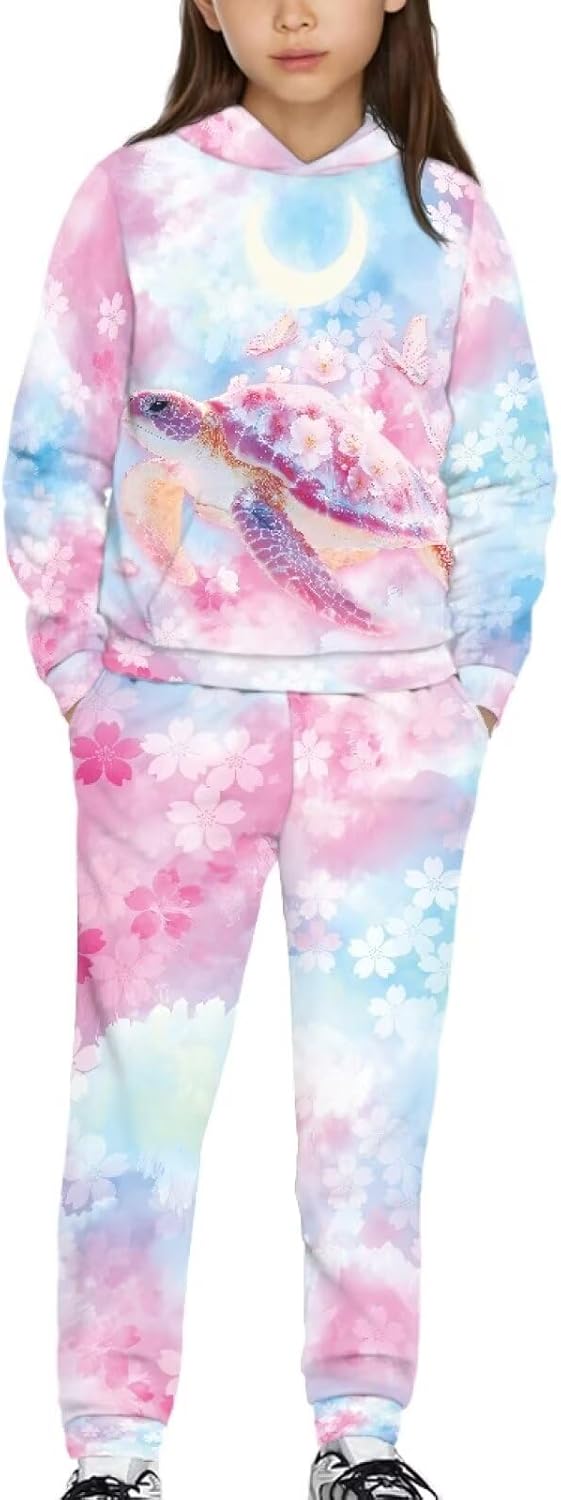 Renewold Girls Long Sleeve Tracksuits Kids Hoodie Sweatshirt and Jogger Sweatpants 2 Piece Set Sweatsuits Clothing Sets