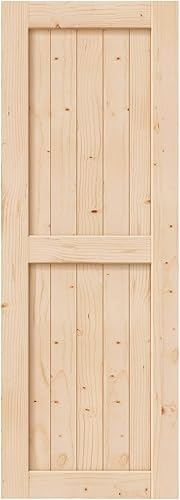 EaseLife Puerta corredera de madera de granero de 28 x 84 pulgadas, puertas interiores, ensamblaje de bricolaje, losa con paneles de abeto natural EaseLife Puerta corredera de madera de granero de 28 x 84 pulgadas, puertas interiores, ensamblaje de bricolaje, losa con paneles de abeto natural