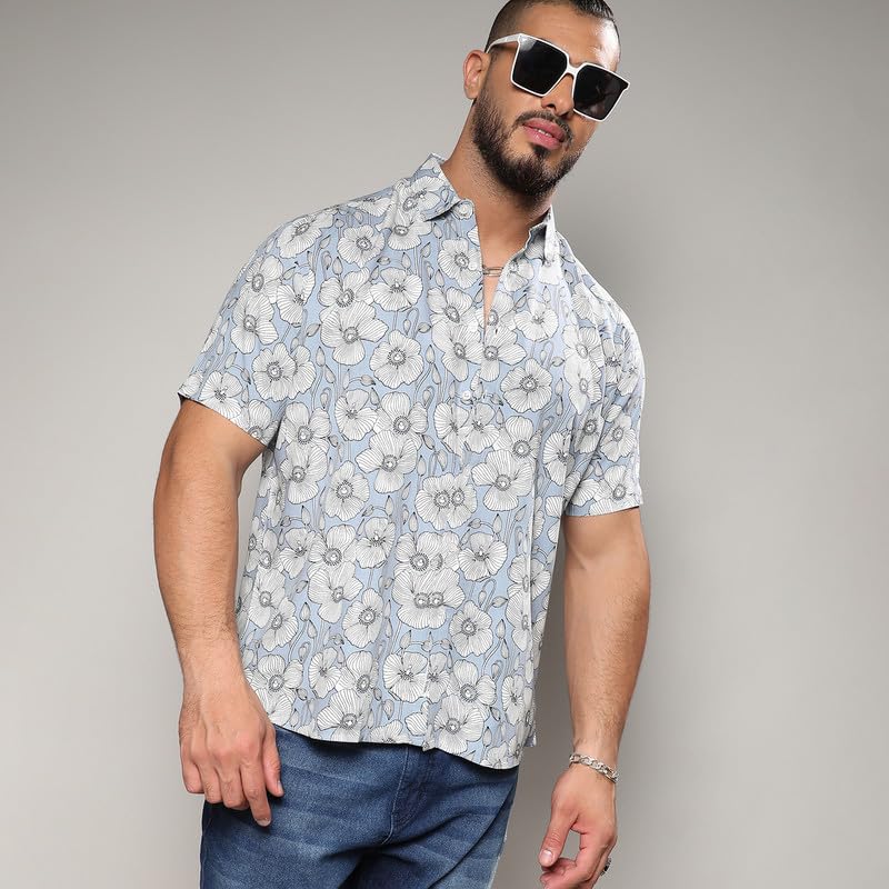 Image of Instafab Plus Men's Shirt for Casual Wear | Spread Collar | Short Sleeve | Button Closure | Plus-Size Fit | Cotton Shirt Crafted with Comfort Fit for Everyday Wear