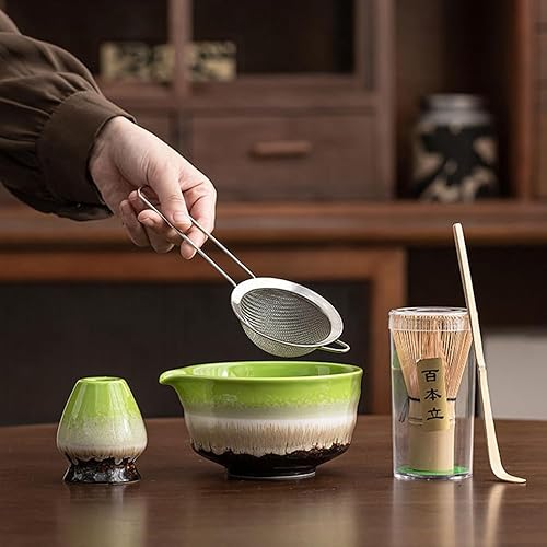 Miniatura 6 de Juego de batidor de matcha con cuenco, tamiz y soporte, 6 piezas, kit tradicional de ceremonia de té de bambú japonés para auténtica preparación de