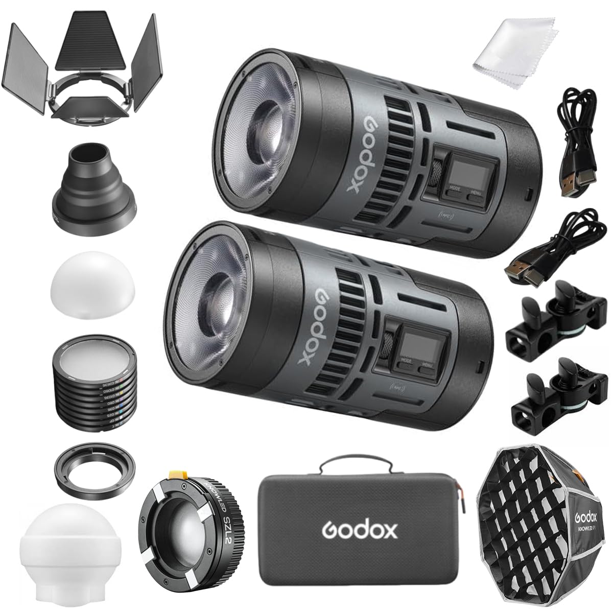 GODOX RS60R Kit2 RGB Led Video Light (2-Light Kit), with CCT 1800-10000K, 14 Lighting Effects, HSI and RGBW Modes, Supports DMX/APP Control and