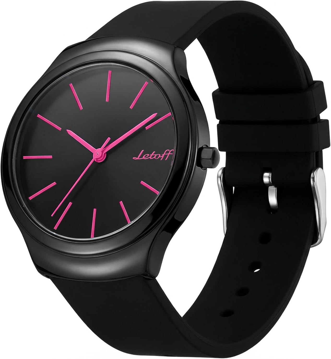 Letoff Unisex Modern Analog Metal Watch Big Face Easy to Read Silicone Band Water Resistant 100ft