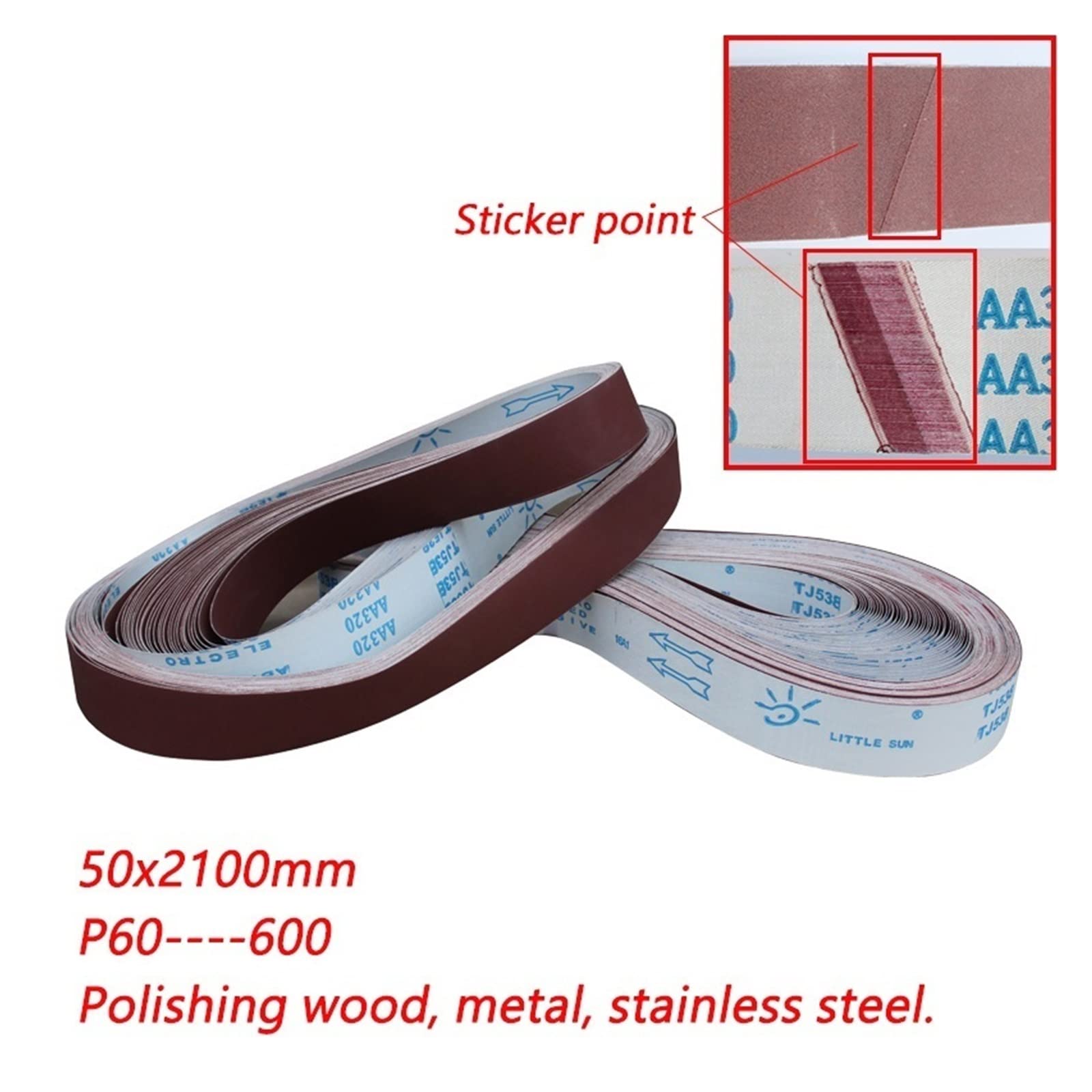 Pas szlifierski 5 sztuk 50 * 2100mm drewno i metal polerowanie taśma szlifierska 2" ścierna szlifowanie stal nierdzewna P60-600# Mix Pack(5pcs Grit 120)