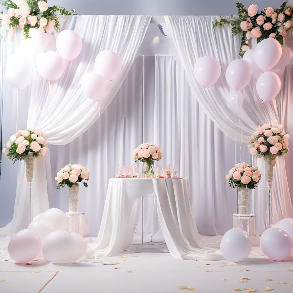 Tenda bianca da 2,5 x 3 m per fondali, tenda per sfondo per feste, sfondo per matrimonio bianco, tende in poliestere con sfondo bianco per compleanno, baby shower, battesimo, addio al nubilato