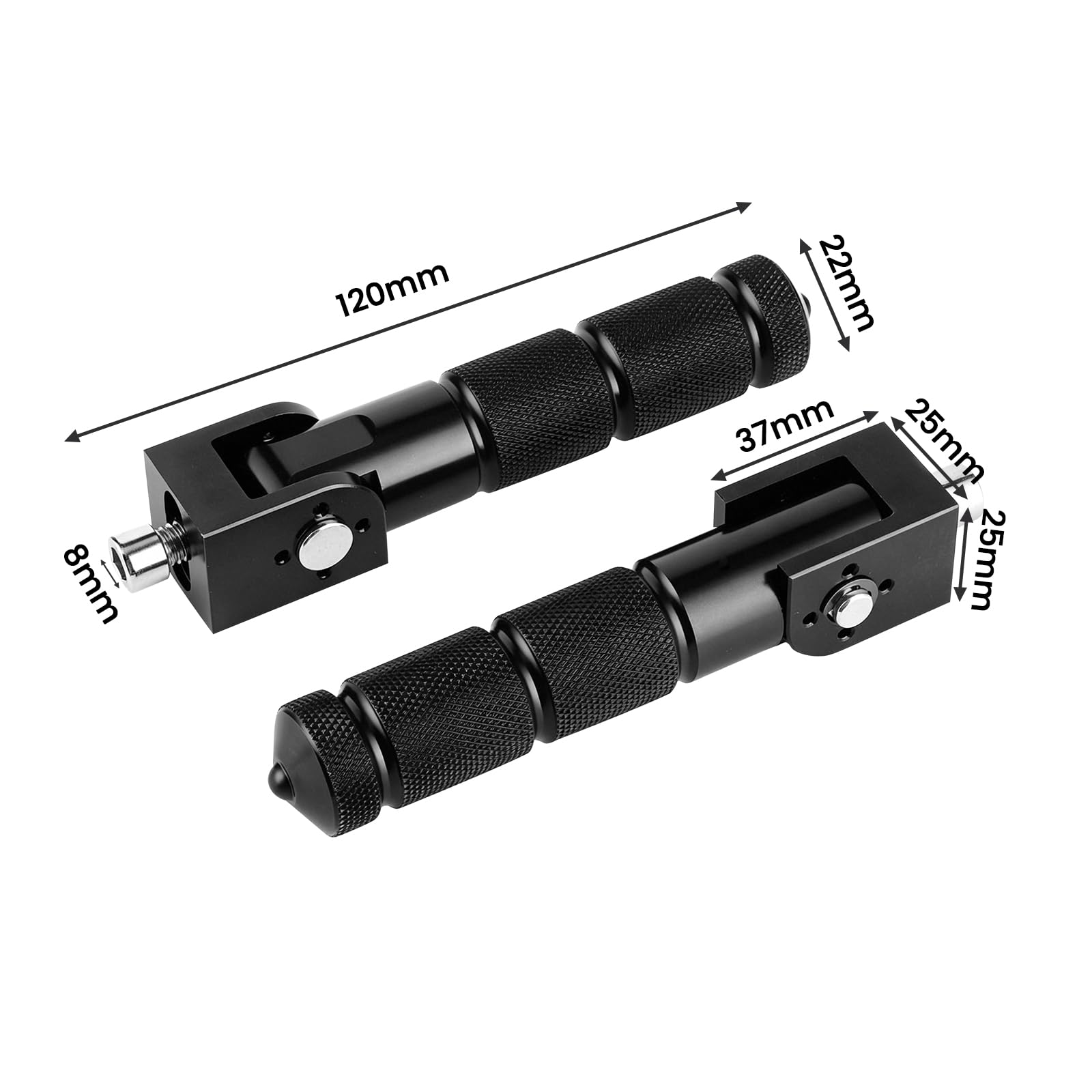 Pedane Poggiapiedi per Moto 2 Pezzi, Pedane Poggiapiedi Universali per Moto Viti da 8 Mm Installazione Asta di Supporto Pieghevole a 90 Gradi Pedali in Alluminio Adatto alla Maggior Parte(Nero)