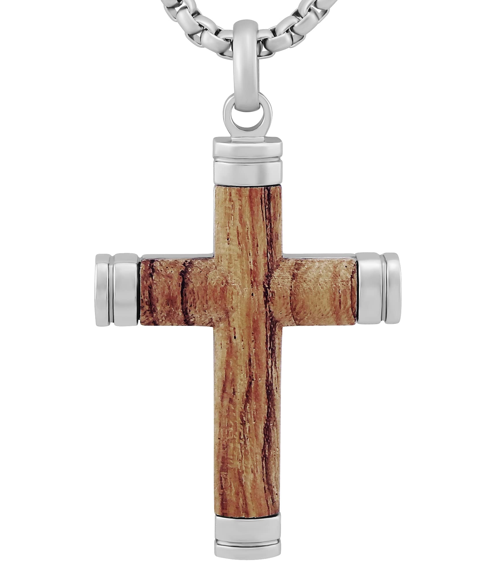 Personalisierte Kette mit Gravur Edelstahl 60 cm mit Anhänger Kreuz Holz - Personalisierte Halskette für Männer und Frauen - Personalisierter Schmuck Damen Herren