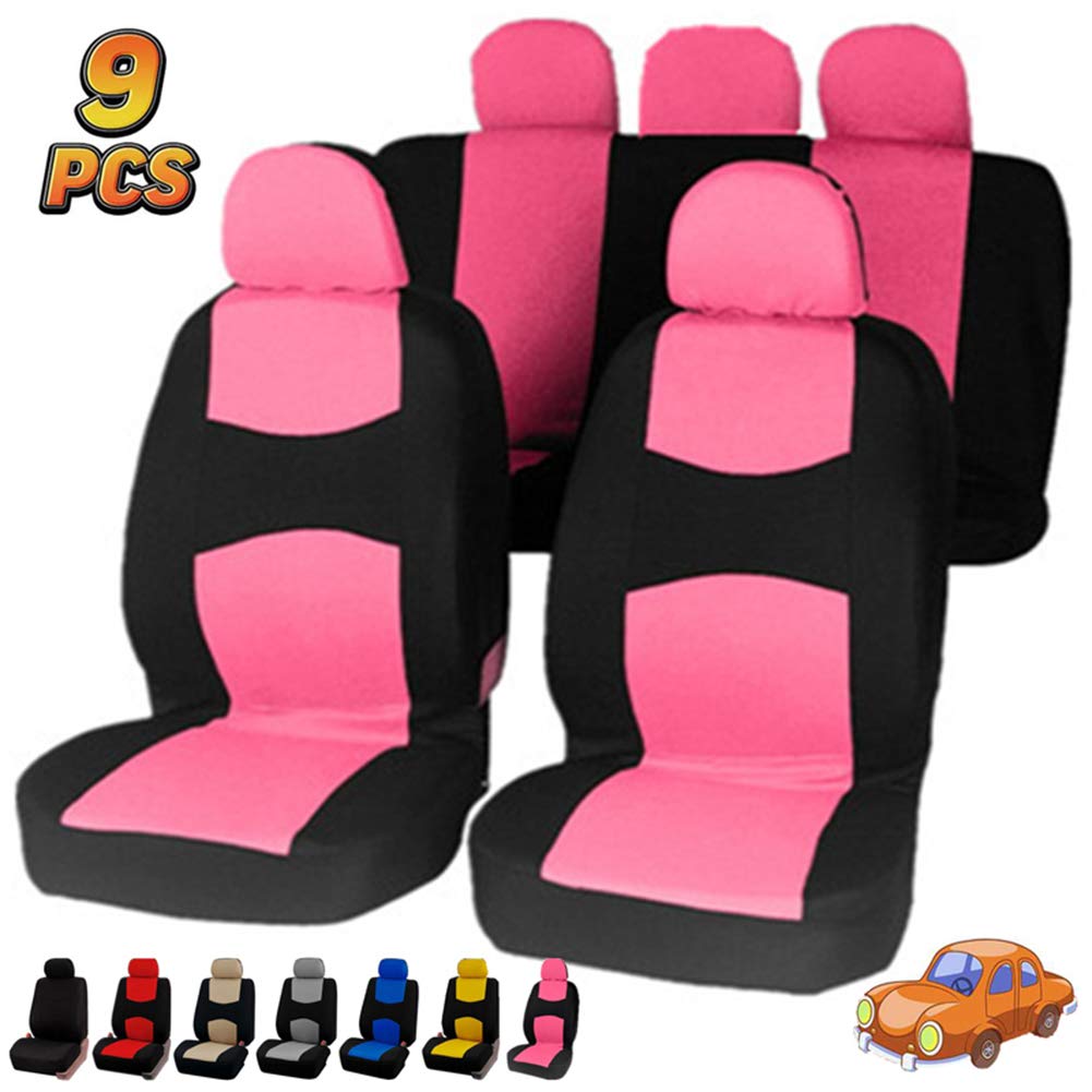 Amazon Co Jp ほとんどの車 バン Suv トラック用フォーシーズンズ自動車座席保護カバーのためのユニークなフラット布カーシートカバー 9pcsユニバーサルカーシートカバー保護カバー ピンク 車 バイク