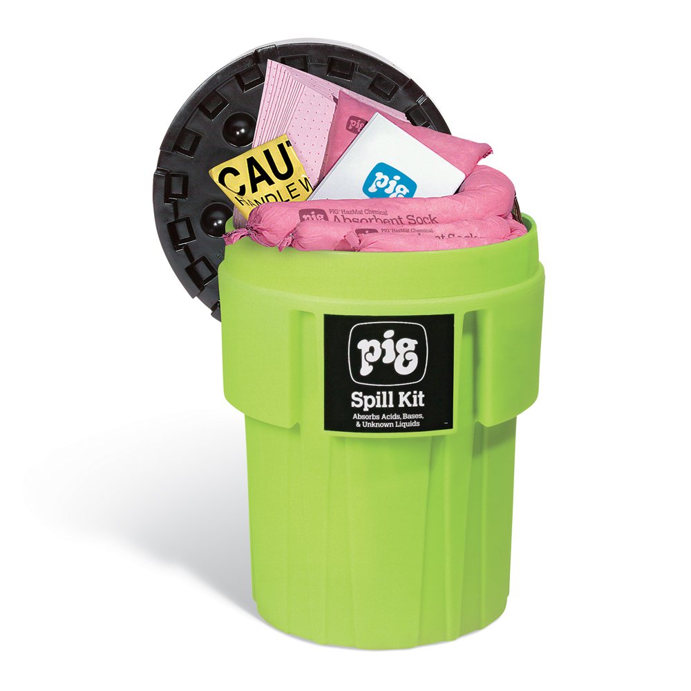 New Pig Hazmat Spill Kit in 65-Gallon High-Visibility Container, Absorbs Hazardous Chemicals - Acids, Bases & Unknowns, 39-Gal Absorbency, Hi-Viz Spill Kit, KIT363