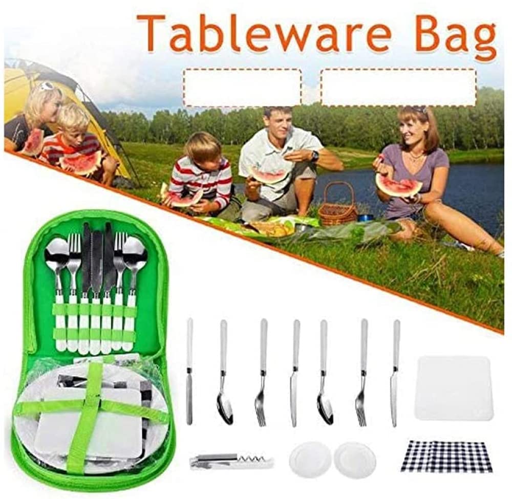 Camping Besteck Set 13 Stück Outdoor Reise Besteck Mit Gabeln Löffel Messer Flaschenöffner Platte Und Ideal Für Outdoor Kochgeschirr Reisen Wandern Camping Perfekt Für 2 Personen,-Green