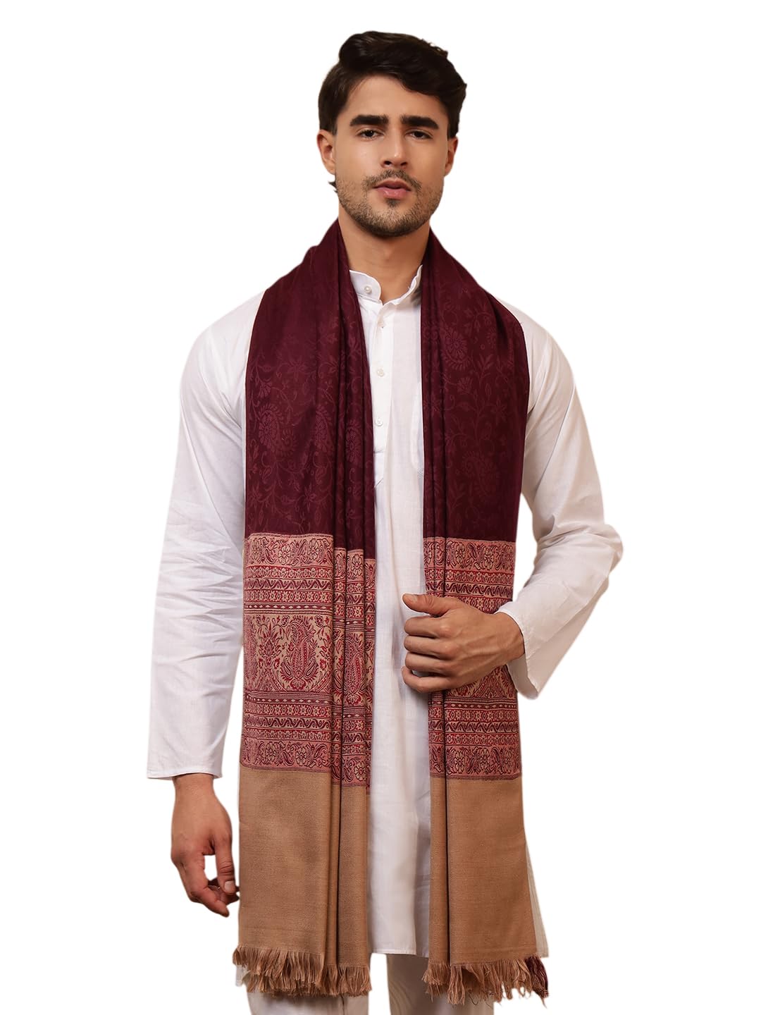 ravaiyaa - attitude is everything Men Jamawar Design Stylish Shawl, Warm and Soft Winter Shawl, Kashmiri Wool Shawl Wraps, Faux Pashmina (80L x 40W Inch)-picture-20