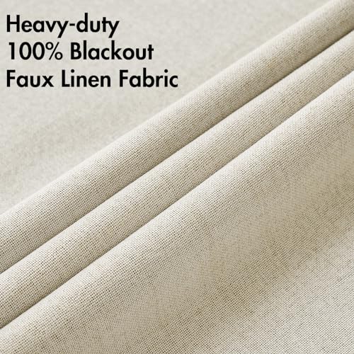 Image of MIULEE 100% Blackout Linen Textured Curtains for Bedroom Solid Thermal Insulated Cream Grommet Room Darkening Curtains & Drapes Luxury Decor for Living Room 52 x 63 Inch (2 Panels)