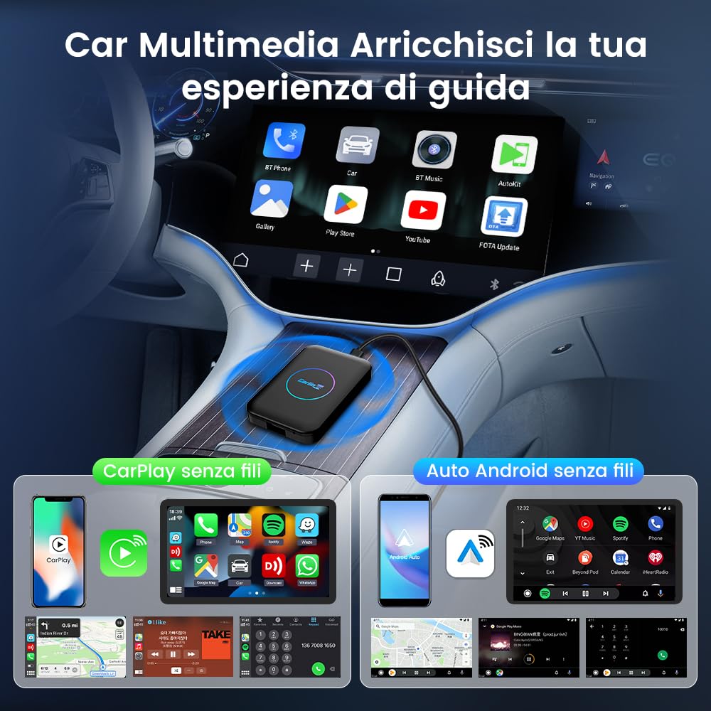 CarlinKit AIBOX-Lite 3in1 Adapter, supporta il sistema Android/CarPlay senza fili e Android Auto senza fili, portando la visualizzazione di video come Youtube, Netflix