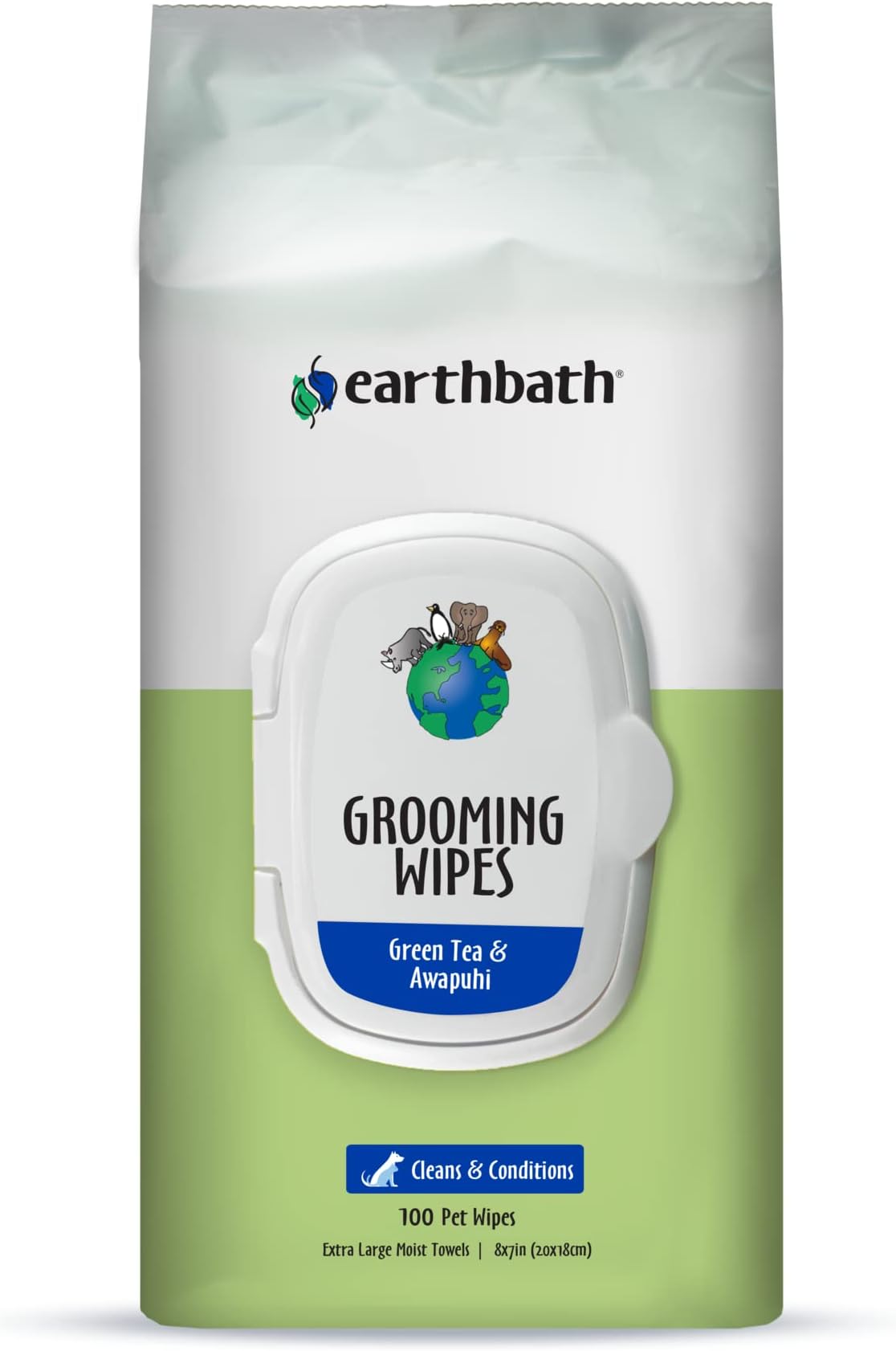 earthbath, Green Tea & Awapuhi Grooming Wipes - Dog Wipes for Paws and Butt, Best Pet Wipes for Dogs & Cats, Made in USA, Cruelty-Free Dog Cleaning Wipes, Removes Dirt & Dander - 100 Count (1 Pack)