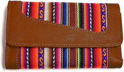 Mia Jewel Shop Multicolored Tribal Print Striped Pattern Material Leather Trifold Wallet with ID Window and Card Slots - Womens Fashion Handmade Bags Boho Travel Accessories (Tan)
