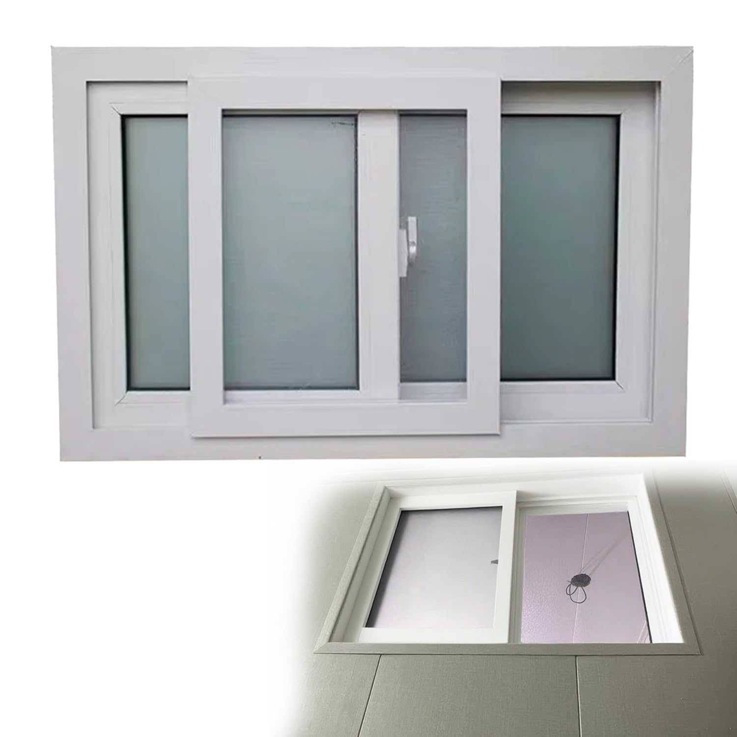 Białe okno przesuwne do piwnicy – aluminiowe winylowe szkło hartowane o wymiarach od 79 x 38 cm do 101,6 x 61 cm – idealne do szop i kurników – i stylowy design