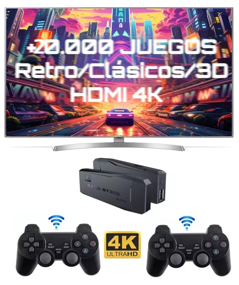 Level25 Consola Retro +20000 Juegos Clásicos 2D 3D Incluye 2 Mandos Inalámbricos HDMI 4K Conectar Jugar y Disfrutar