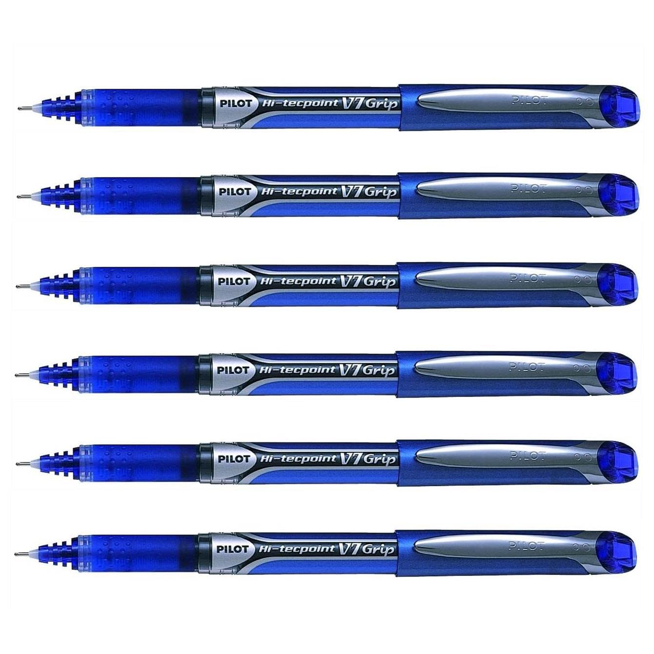 PILOT Pack of 6 Ink Rollerball Pen-Hi-Tecpoint V7 Grip, Blue