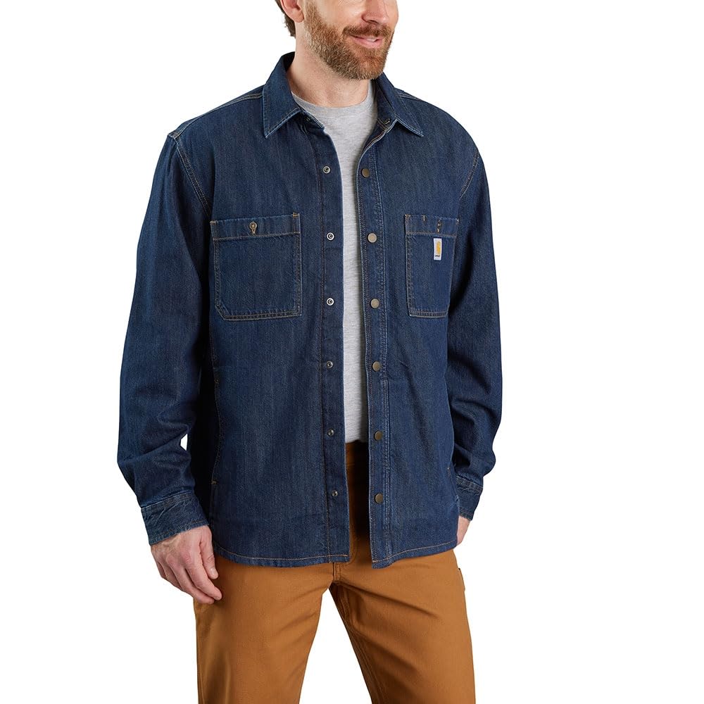 Carhartt Relaxed Fit Denim Fleece Lined Snap-Front Shirt Maglietta con Bottoni Uomo (Pacco da 1)