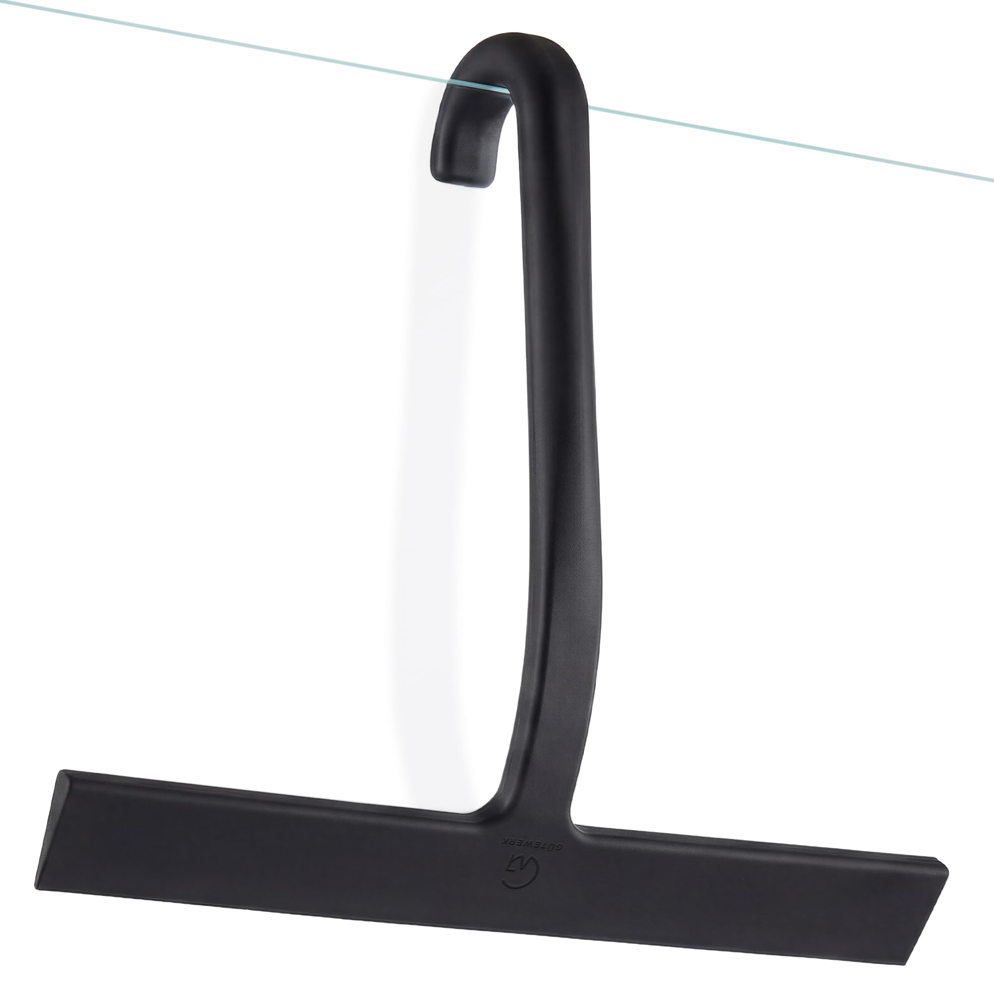 GÜTEWERK Shower Squeegee for Glass Doors, 10" Black with No-Drill J-Hook