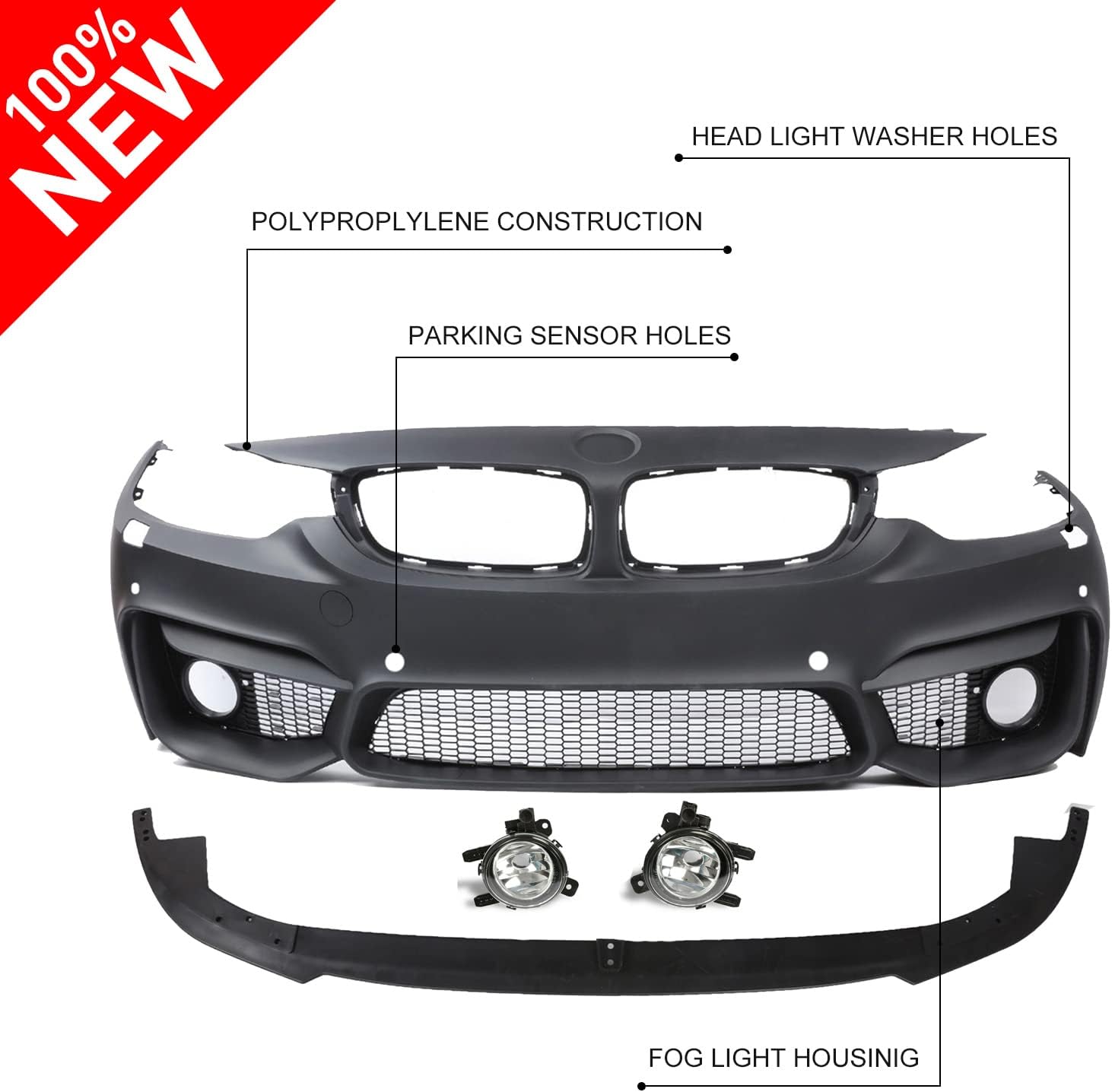 PENSUN Front Bumper Cover W/PDC Holes Fit for 2014-2019 BMW M/4 Style F32 F33 F36 4 Series (Not Fit M3 M4 Vehicle)…