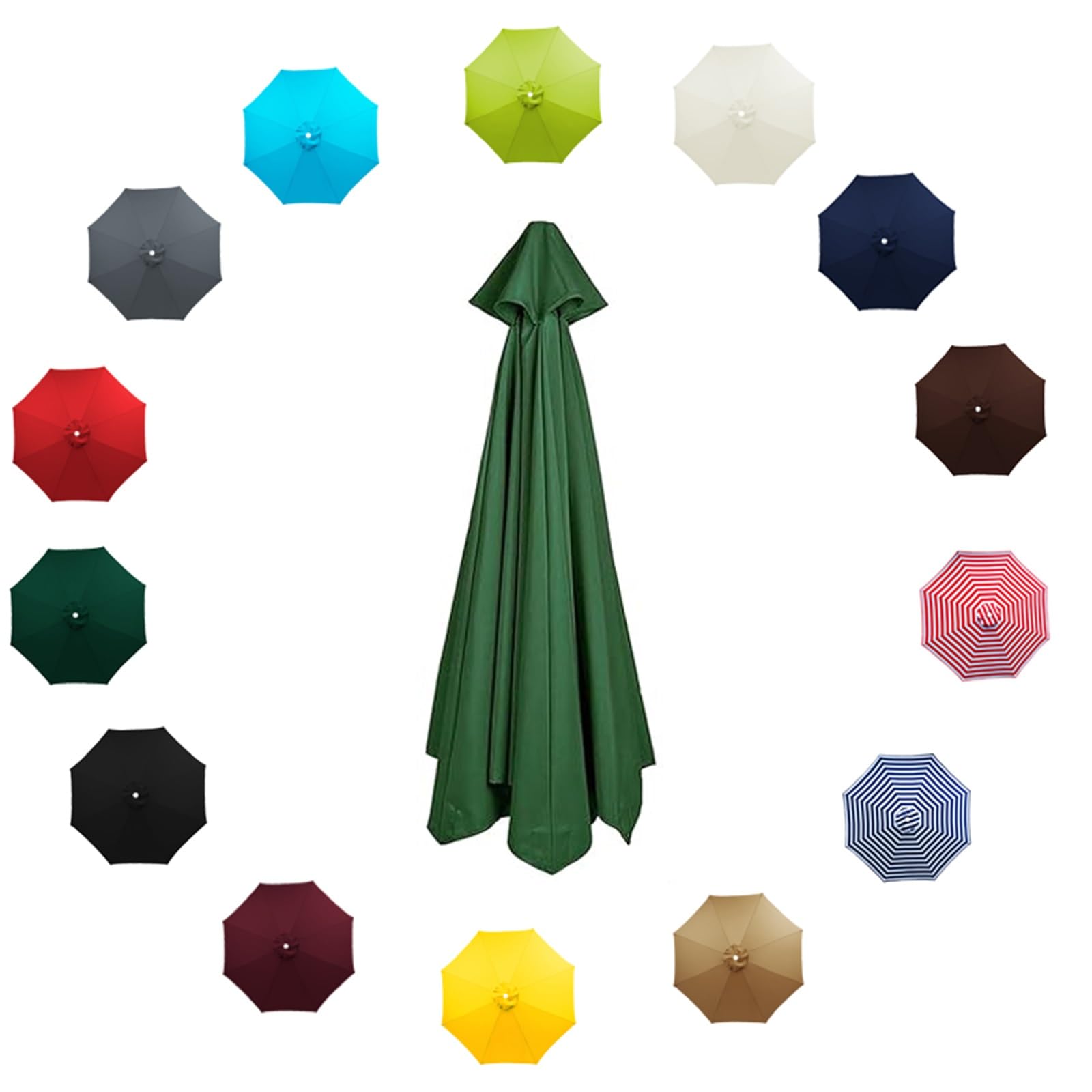 Replacement Parasol Canopy 8/6 Arms, 2.0m 2.30m 2.5m 3.0m Garden Umbrella Replacement Canopy Cover Weatherproof Parasol Top Cover for Yard, Beach, Pool(Dark Green,3.0M/6RIBS)